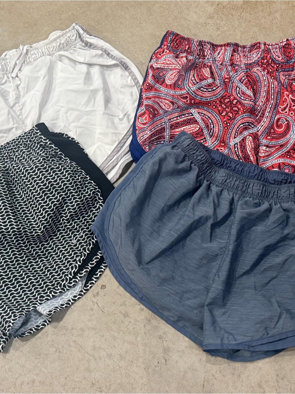 Nike Women's Athletic Shorts Bundle — White, Navy, Red Paisley, Black Pattern